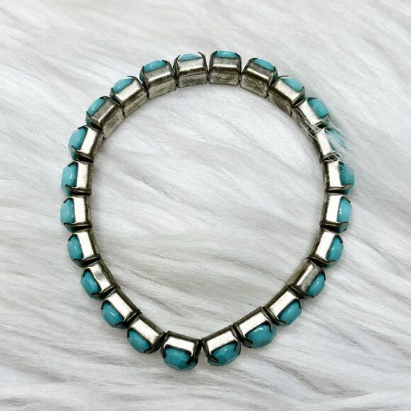 Fashion Statement Stretchy Bracelet Turquoise Green and Silver - Picture 2 of 4